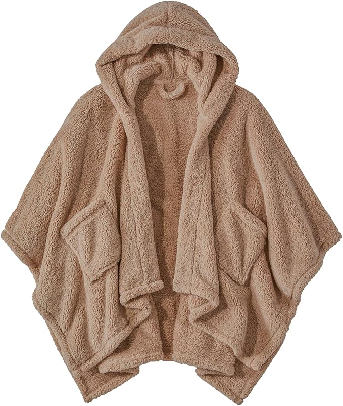 Wearable Blanket Sherpa Poncho Office Work Warm Cozy Shawl Blanket,Plush Cape Wrap for Adults