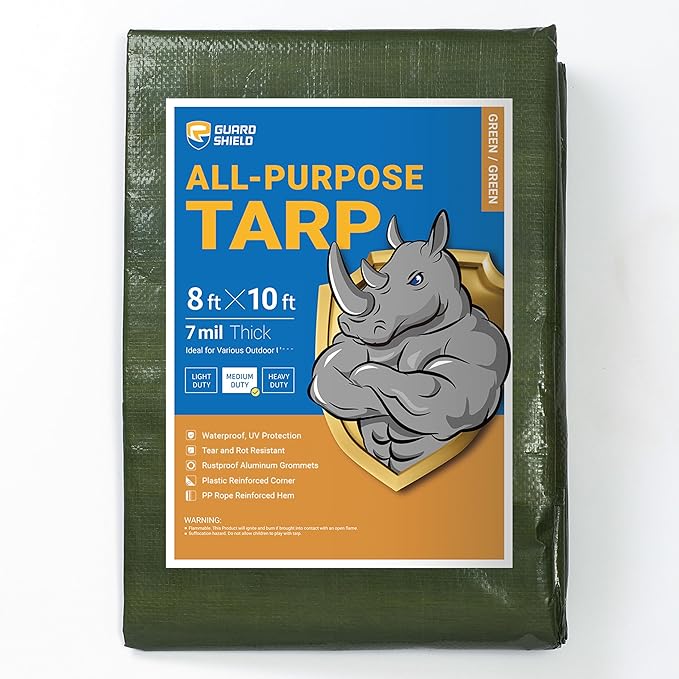 GUARD SHIELD Green Tarp Waterproof 8x10 Feet Medium Duty All Purpose Poly Tarps Cover 7mil