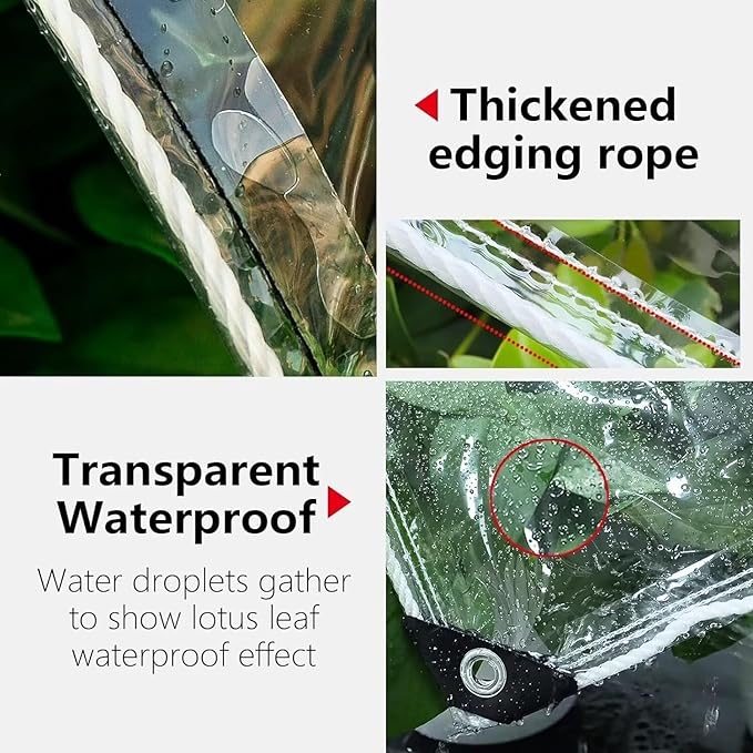 12' X 16' Clear Vinyl Tarp, 14 Mil Clear Tarps Heavy Duty Water Resistant, 400g/m² Thickened Tear Resistant with Metal Grommets, for Patio Porch and Garden Chicken Coop