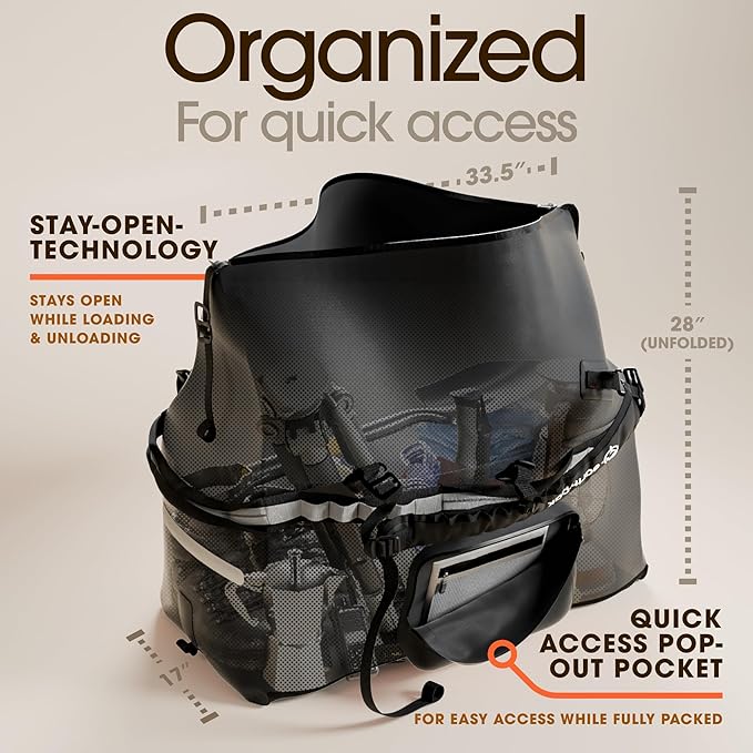 Earth Pak Waterproof Duffel Bag - Large Dry Bag, 1680D TPU, Heavy Duty, Camping & Marine Dry Bag, 8x8 Popout Pocket