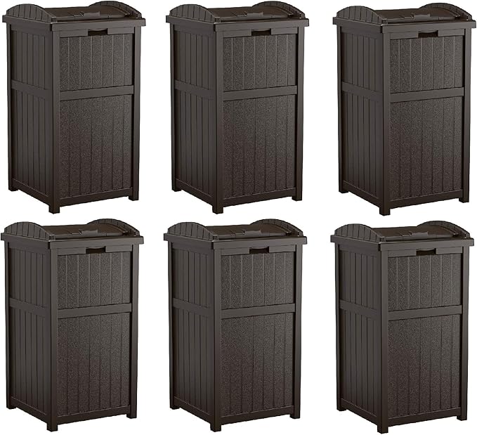 Suncast Trash Hideaway Outdoor Patio 33 Gal Garbage Waste Trash Can Bin (6 Pack)