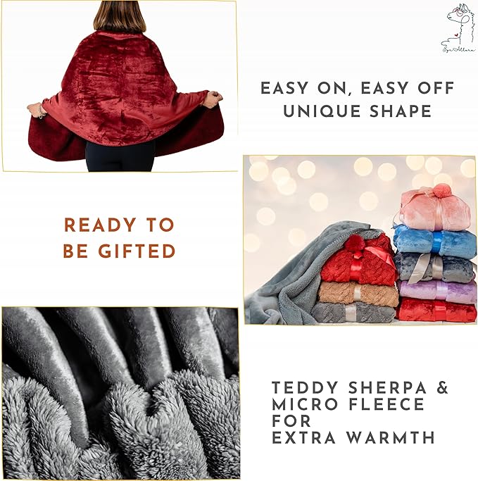 Premium Double Layer Wearable Blanket for Women -Easy On Easy Off No Sleeves- Drape and Go - Gifts for Women Who Have Everything - Gifts for Her Grandma and Mom (Burgundy)