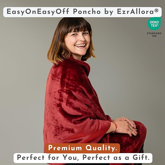 Premium Double Layer Wearable Blanket for Women -Easy On Easy Off No Sleeves- Drape and Go - Gifts for Women Who Have Everything - Gifts for Her Grandma and Mom (Burgundy)