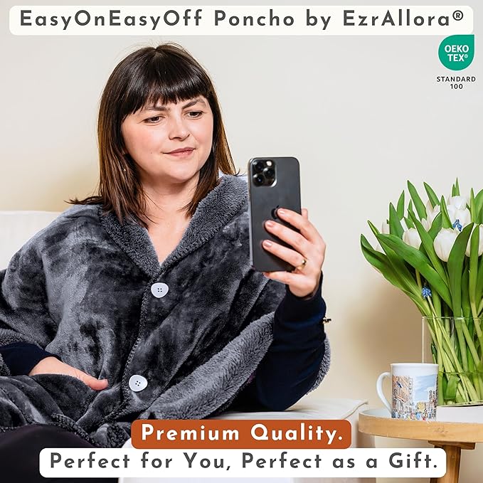 Premium Double Layer Wearable Blanket for Women -Drape and Go No Sleeves- Shawl with Pockets- Wrap Blanket- Gifts for Her Mom Grandma (Velvet Anthracite Black)