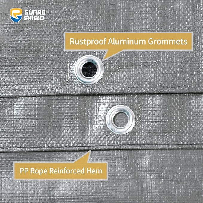 GUARD SHIELD Heavy Duty Tarp 16x20 Feet Silver/Black Multi Purpose Thick Waterproof Poly Tarp Cover 10mil
