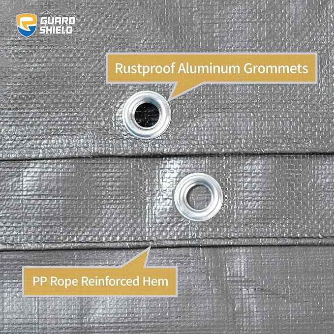 GUARD SHIELD Tarps Heavy Duty Waterproof 12x12 Feet Silver/Black Poly Tarp Cover Square Outdoor Thick UV Resistant Tarpaulin with Grommets 10mil (2-Pack)