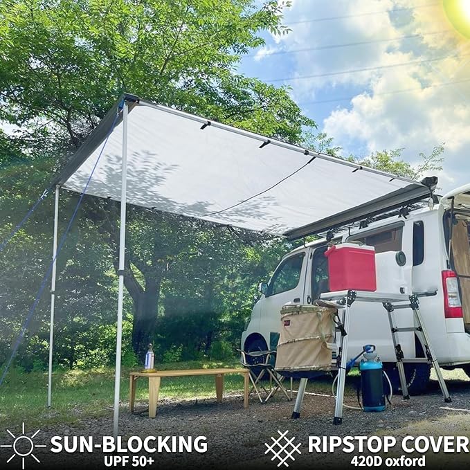 DANCHEL OUTDOOR Car Awning 6.5x6.5ft Roof Rack Pull-Out Sun Shelter Canopy, Waterproof 4x4 Vehicle Side Overland Awning Camping, Gray