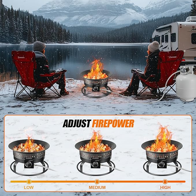 19″ Outdoor Portable Propane Fire Pit with Grill Grate, Cover&Carry Handle,Fireplace,60,000 BTU Propane Firepit,Portable Gas Fire Pit for Outside Patio, Camping,RV, Smokeless Gas Firebowl