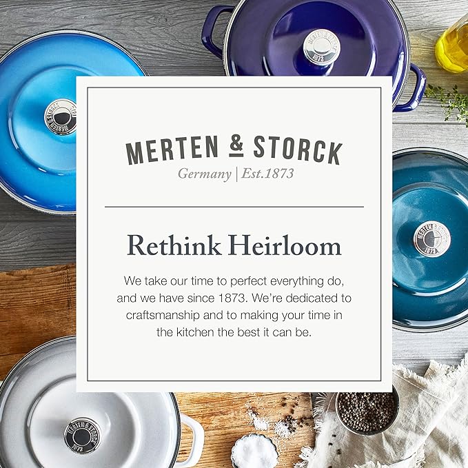 Merten & Storck 5.3QT Round Dutch Oven Casserole Pot with Lid, European Crafted Enameled Iron Stockpot, Induction & All Cooktops, Braising, Stews, Roasting, Slow Cooking, Sourdough, Cloud Gray