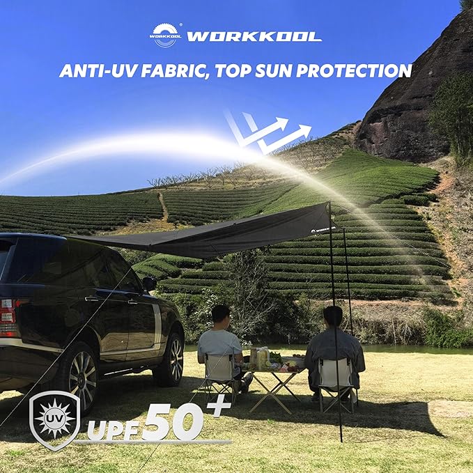 Awning Tarp for Camping,Tailgate Awnings & Shelters for Sun Shade and Waterproof, Outdoor Rear&Side Vehicle Awning Shelter for Van, MPV, Campers(10 * 6.56ft,Black)