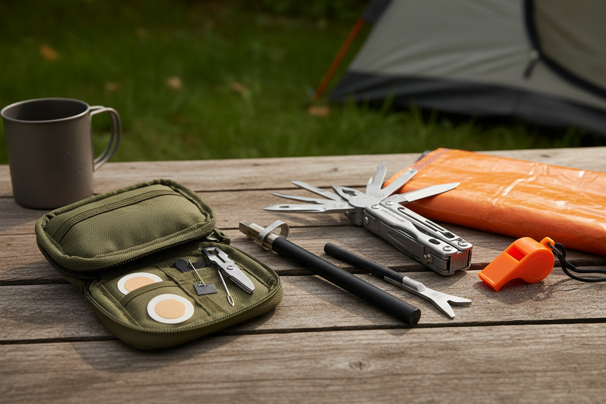 Survival Tools – Fire starters, multitools, repair kits, and safety gear. (make it real photo)